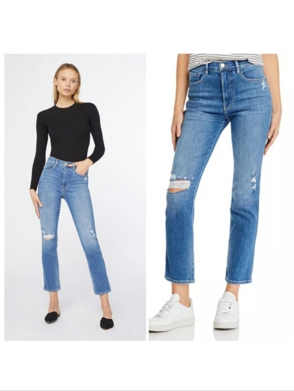 FRAME Le Sylvie Slender Straight-Leg Jeans 26 | Sonoma Rips | Premium Distressed